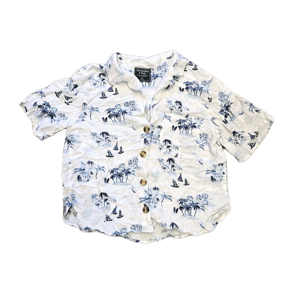 Abercrombie & Fitch Hawaiian Button Up Shirt Womens M Sailboat Coastal Nautical